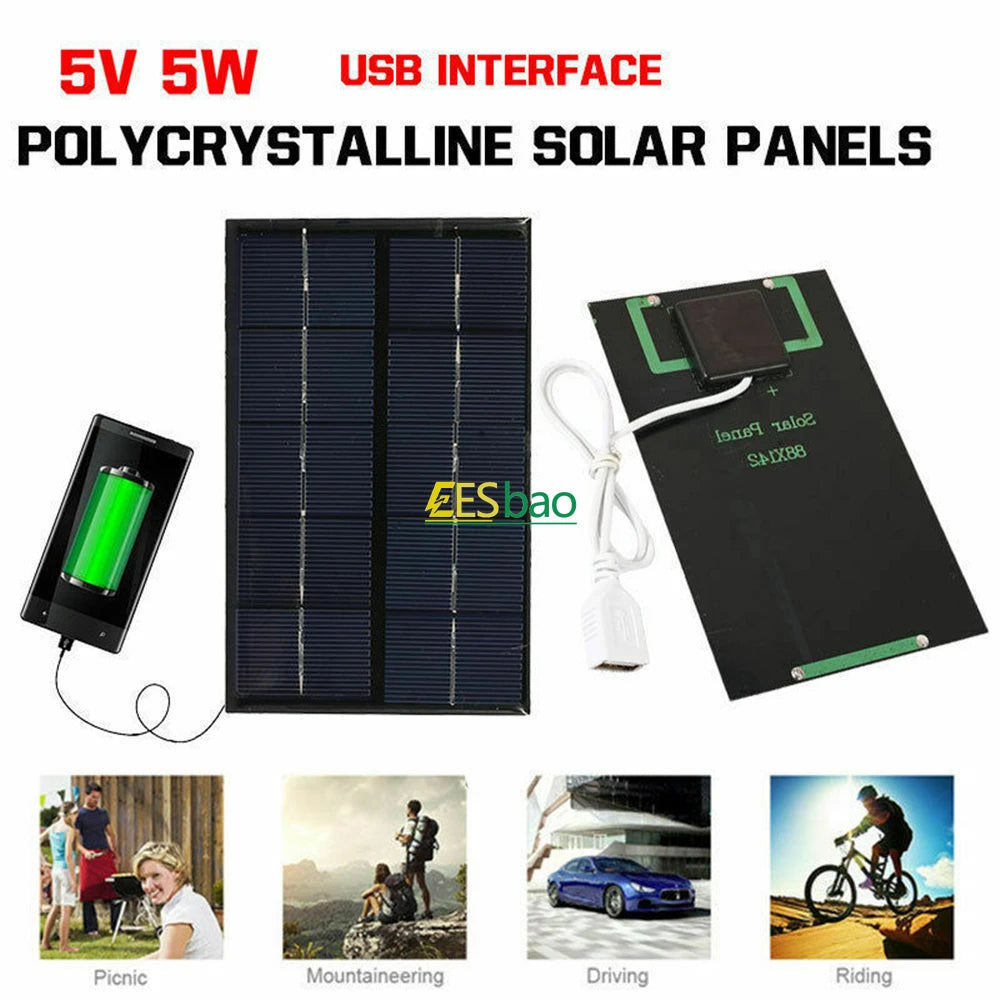 Portable Waterproof Solar Panel Charger – 5W USB for Phones, Tablets & Outdoor Hiking