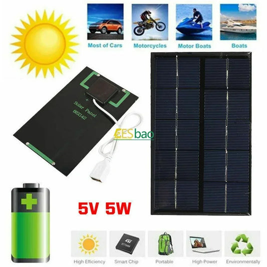 Portable Waterproof Solar Panel Charger – 5W USB for Phones, Tablets & Outdoor Hiking